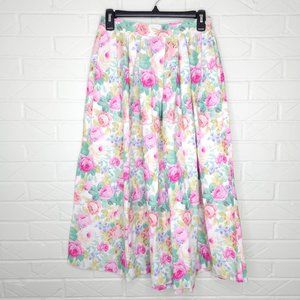 Vintage 1990's Advantage Multicolor Floral Print Pleated Midi Skirt 100% Cotton